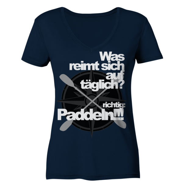 Was reimt sich  Paddeln weiss - Ladys - Ladies V-Neck Shirt – Bild 3